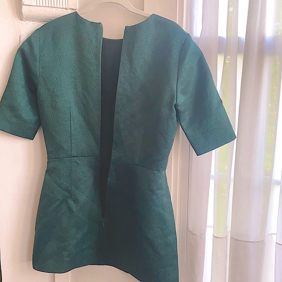 Emerald Virgin Wool & Silk Faux Wrap Peplum Tunic - Picture 8 of 11